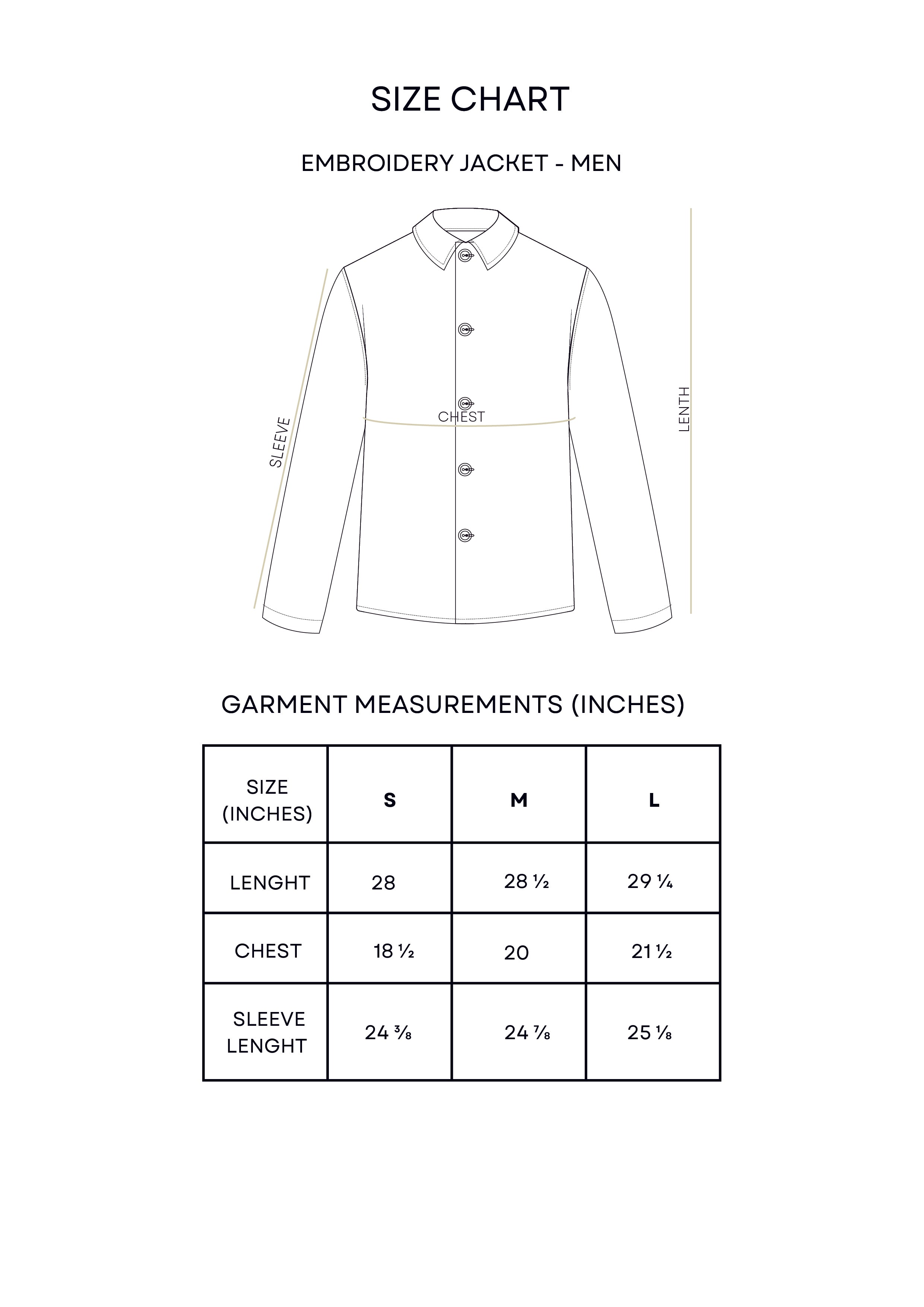 Guía de tallas Hand Embroidery Jacket