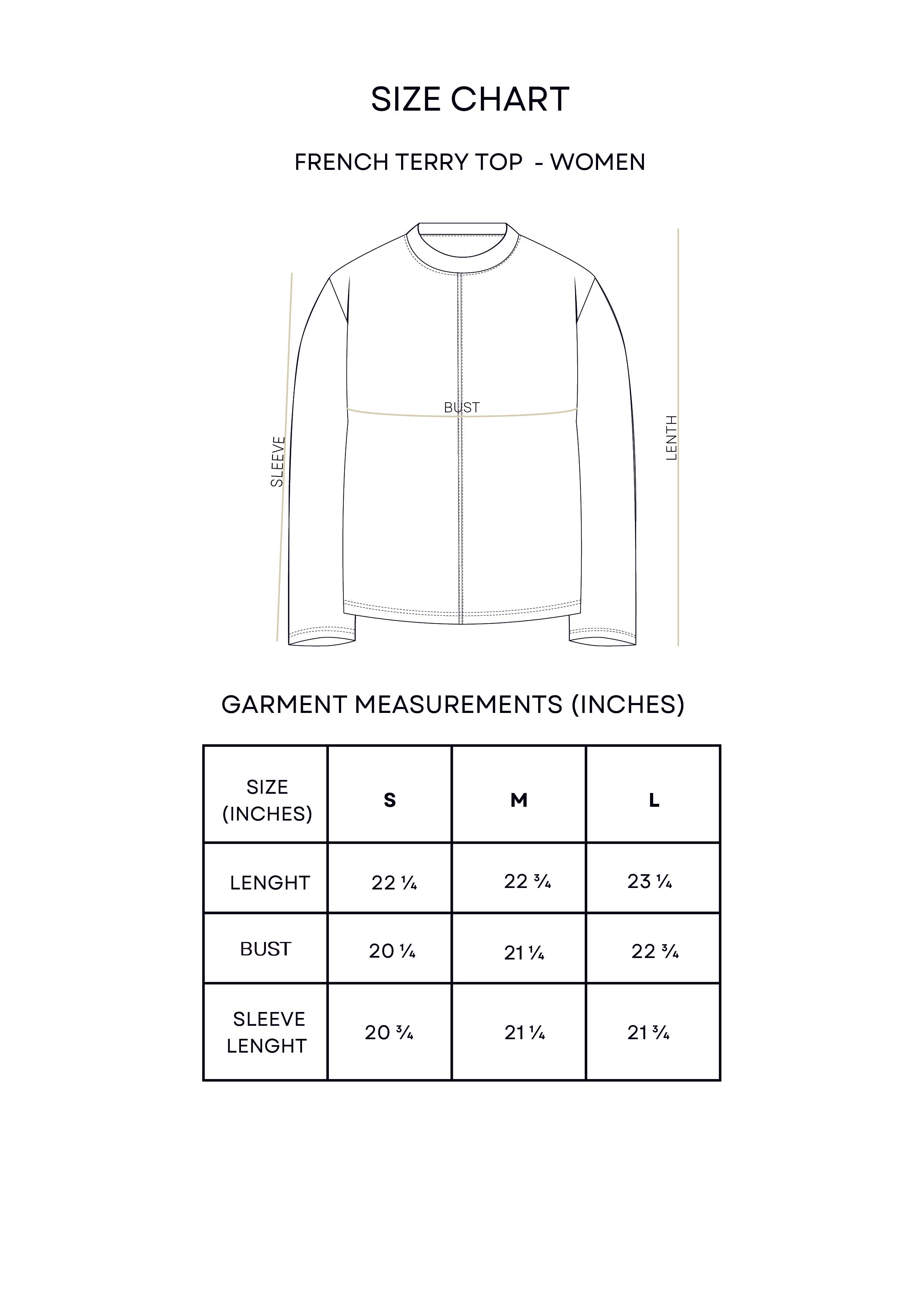 Guía de tallas Classic Long Sleeve French Terry