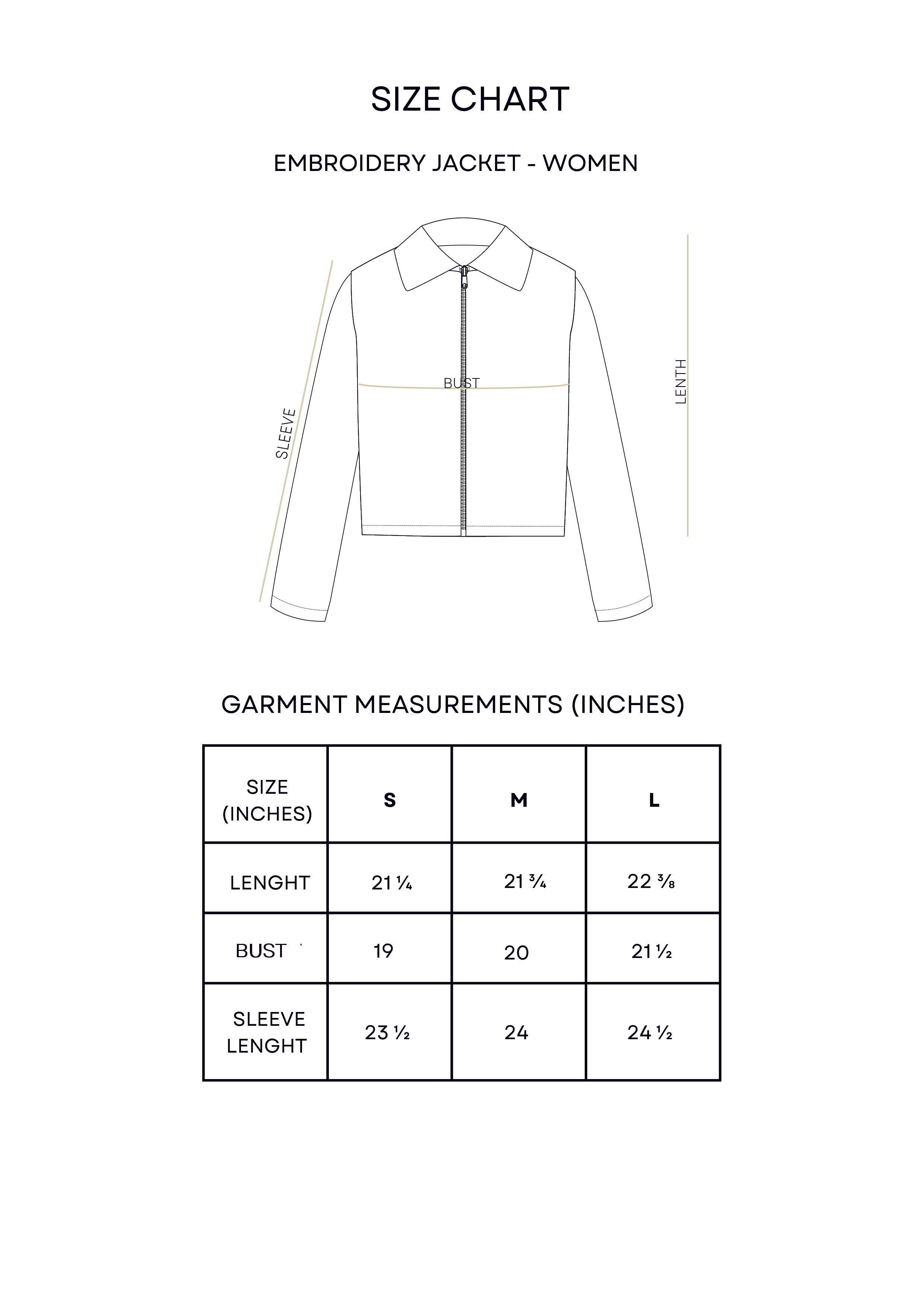 Guía de tallas Short Embroidery Jacket