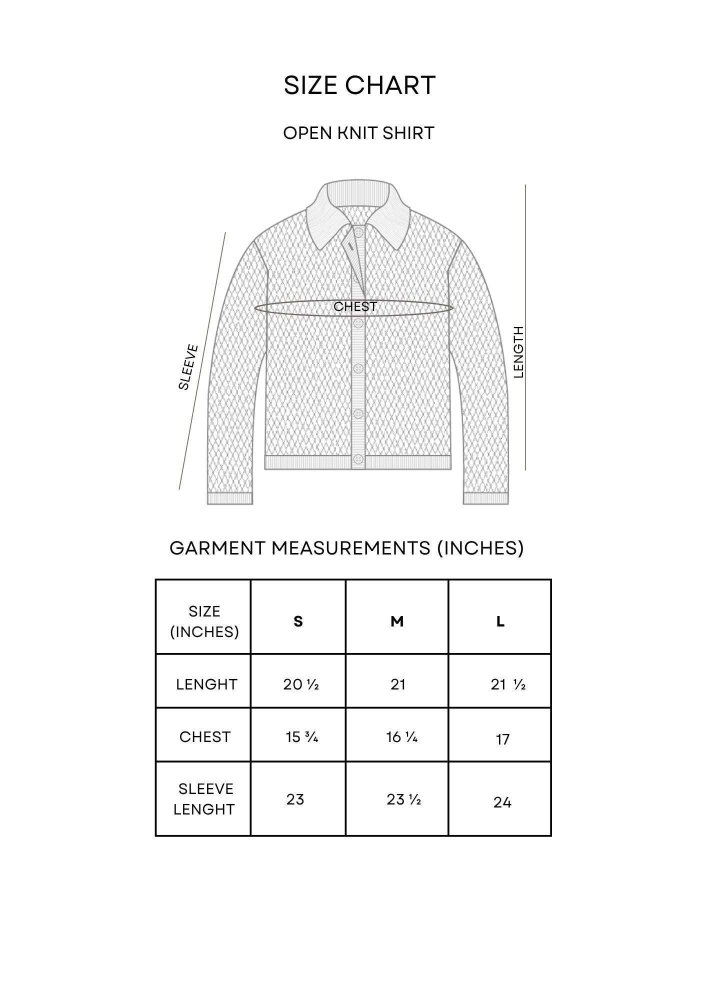Guía de tallas Open Knit Shirt