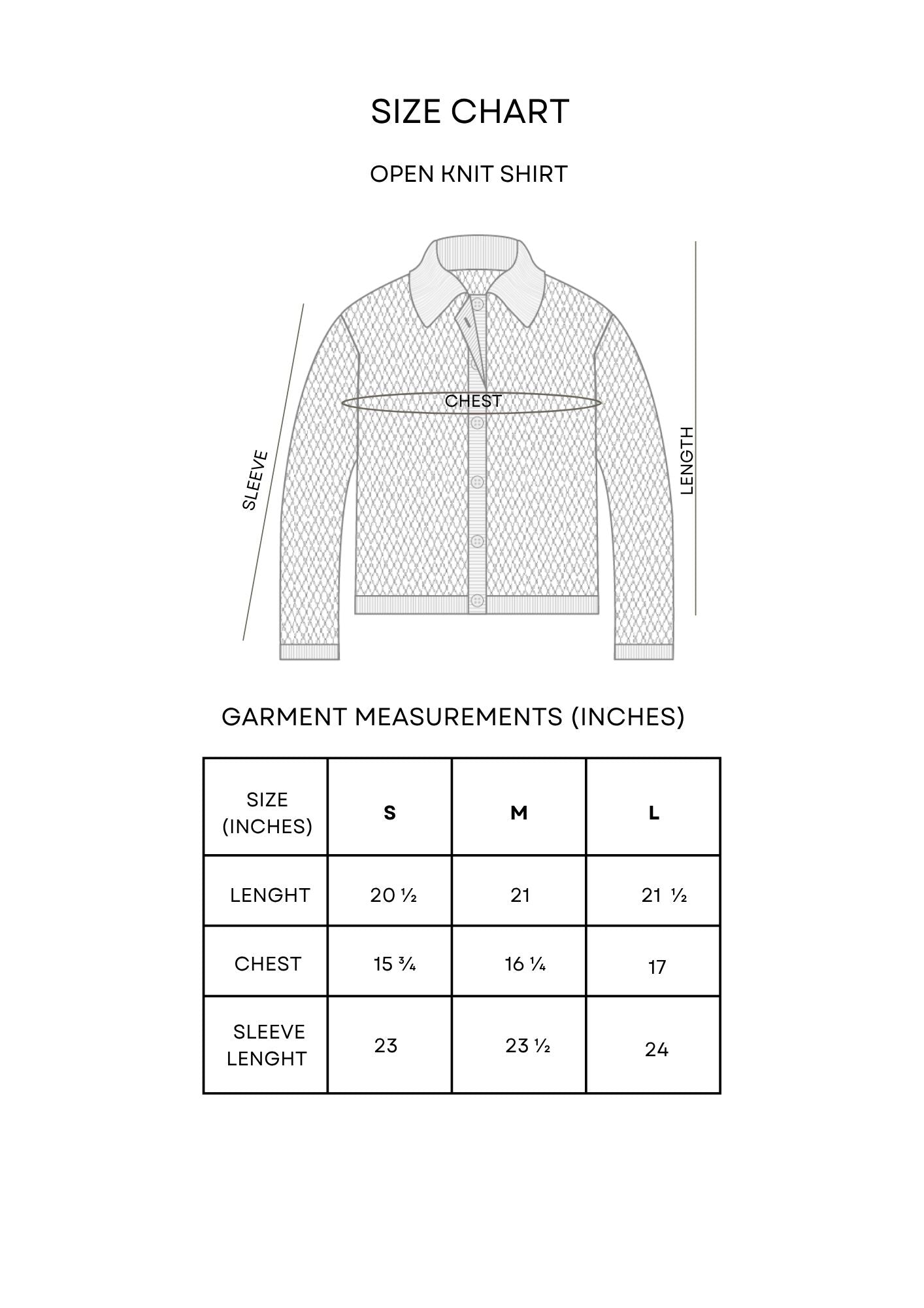 Guía de tallas Open Knit Shirt