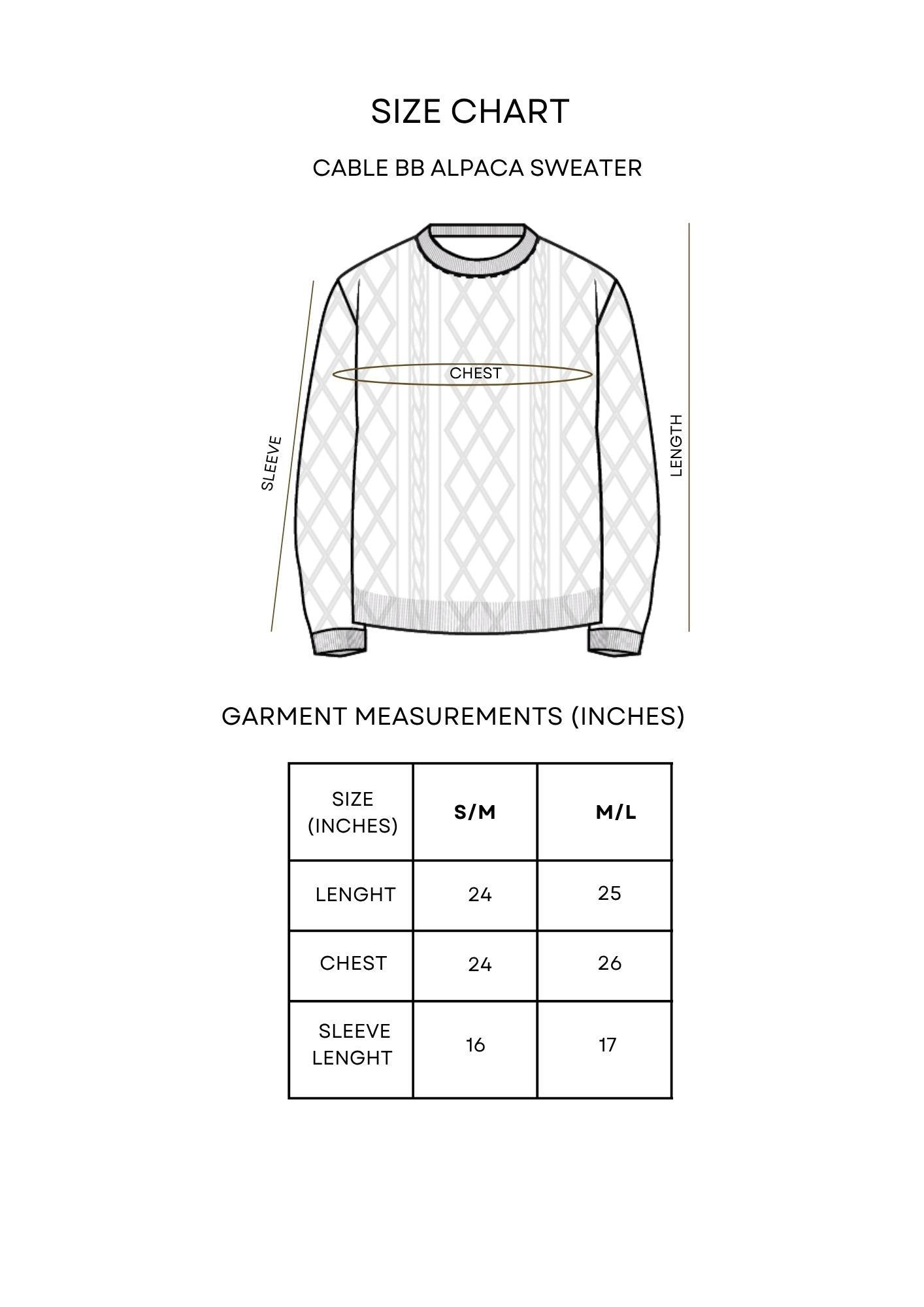 Guía de tallas Cable BB Alpaca Sweater