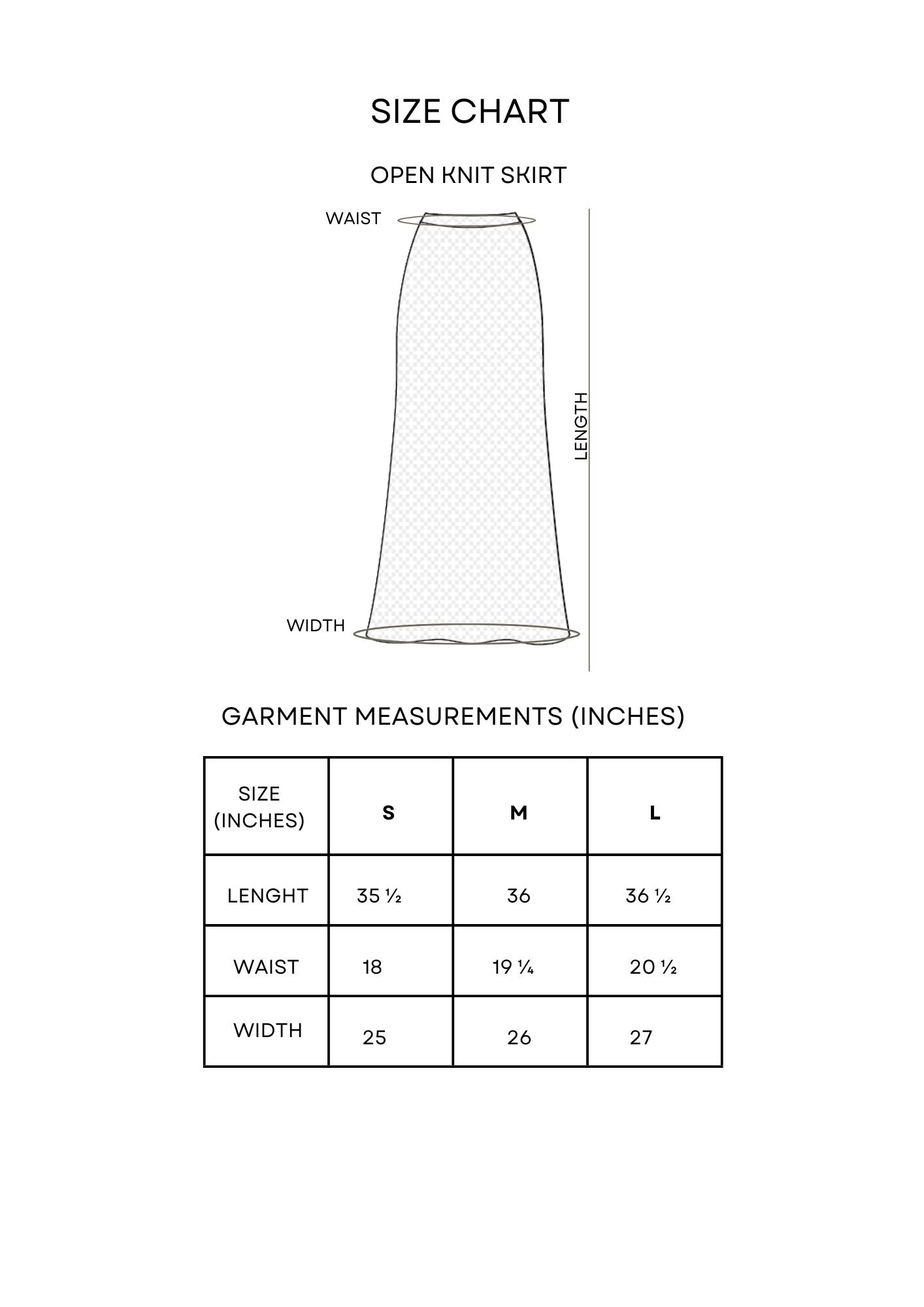 Guía de tallas Open Knit Skirt