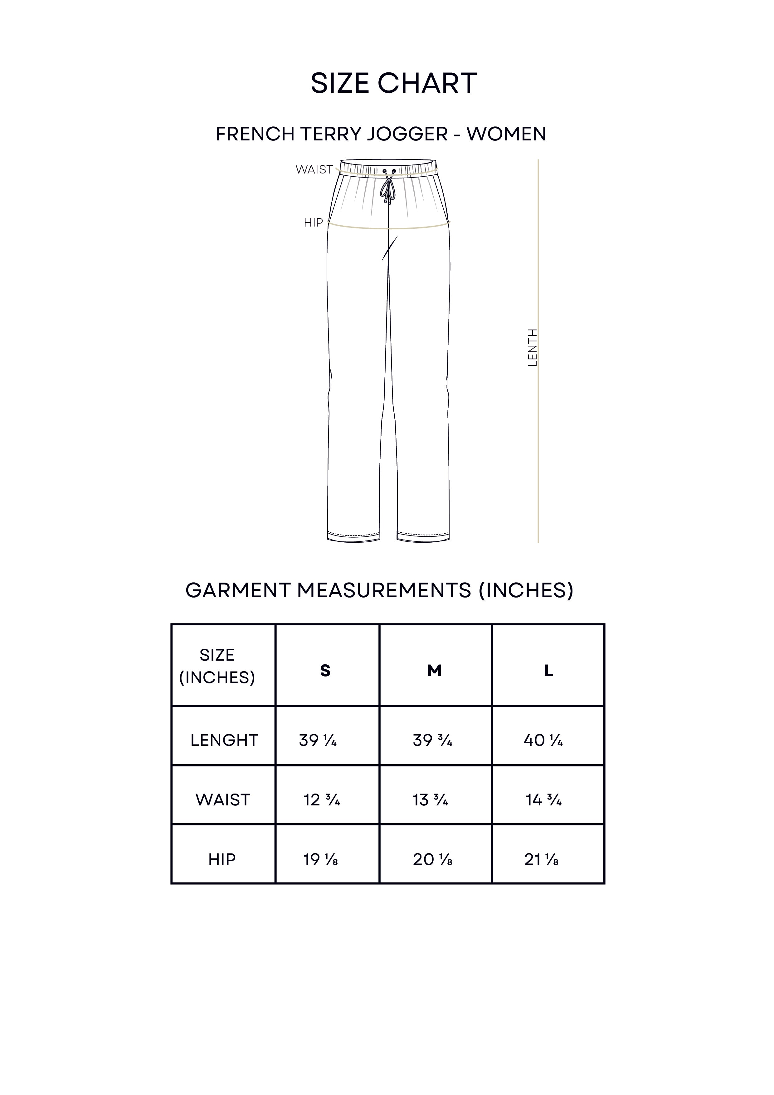Guía de tallas Comfy French Terry Jogger